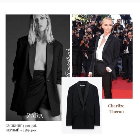 NWT Zara Bloggers Fav Tuxedo Satin Collar Blazer Sz XS Black Dinner 8283/400 - Picture 2 of 10